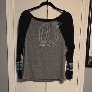 Harley-Davidson Black and Gray Tee with Blue Highlights